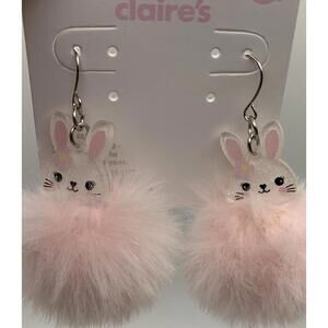 Claires Pair of Fluffy Pink Pom Pom Easter Bunny Dangling Earrings For Girls